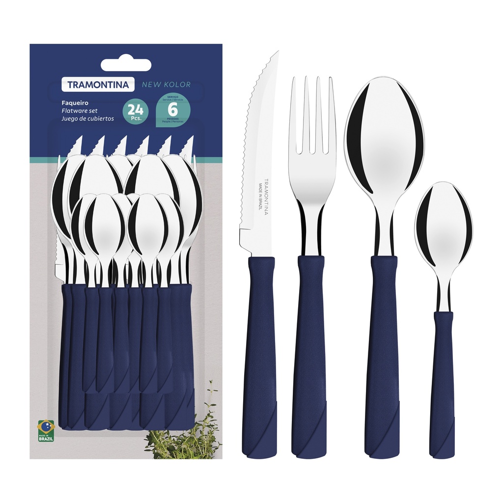 JUEGO DE CUBIERTOS TRAMONTINA 23198/194 NEW KOLOR 24PZS AZUL