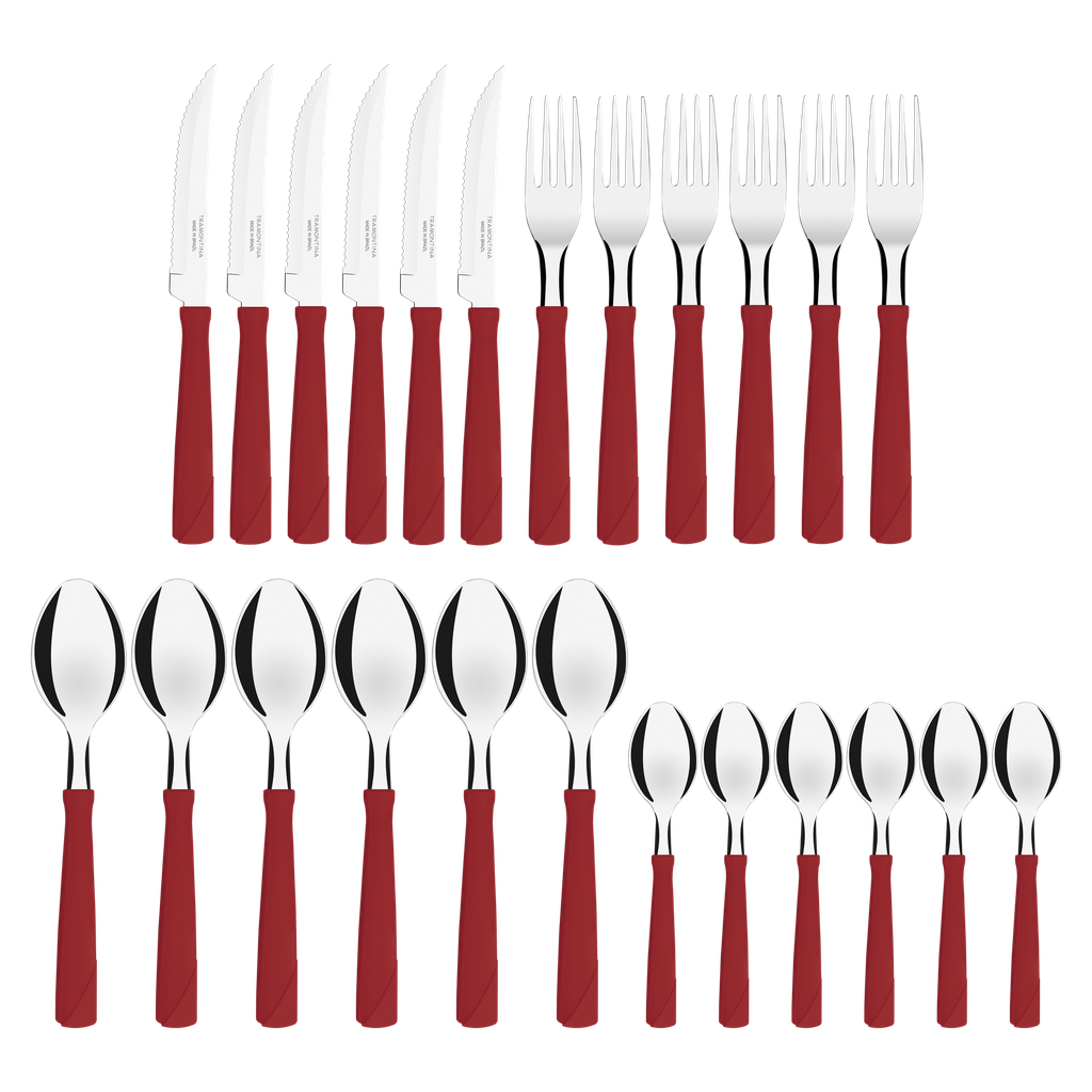 JUEGO DE CUBIERTOS TRAMONTINA 23198/794 NEW KOLOR 24PZS ROJO