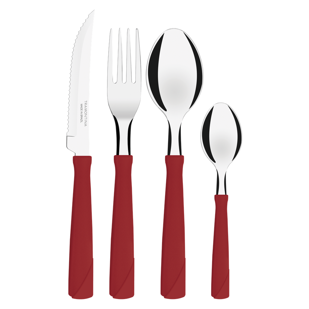 JUEGO DE CUBIERTOS TRAMONTINA 23198/794 NEW KOLOR 24PZS ROJO