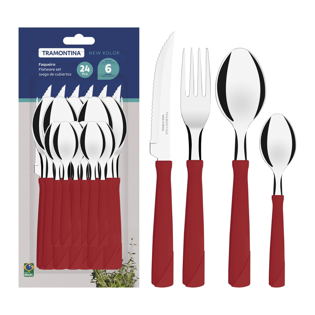JUEGO DE CUBIERTOS TRAMONTINA 23198/794 NEW KOLOR 24PZS ROJO