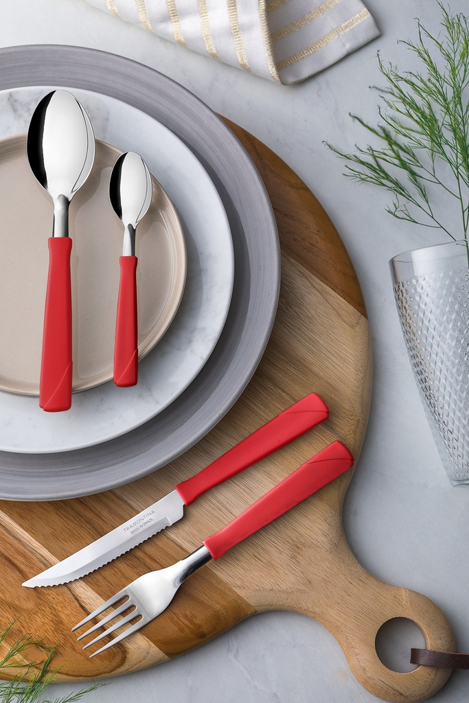 JUEGO DE CUBIERTOS TRAMONTINA 23198/794 NEW KOLOR 24PZS ROJO