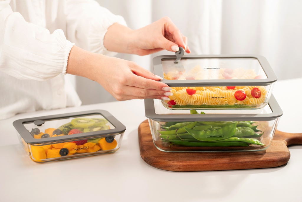JUEGO DE CONTENEDORES DE VIDRIO TRAMONTINA 64220/770 CON TAPA DE SILICONA
