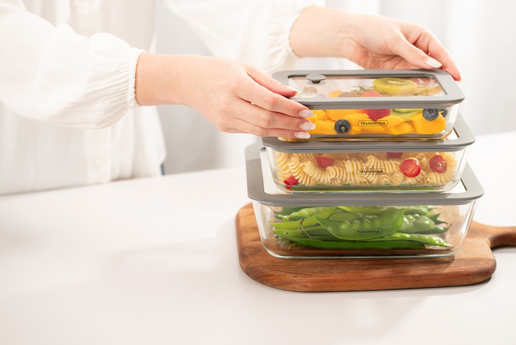 JUEGO DE CONTENEDORES DE VIDRIO TRAMONTINA 64220/770 CON TAPA DE SILICONA