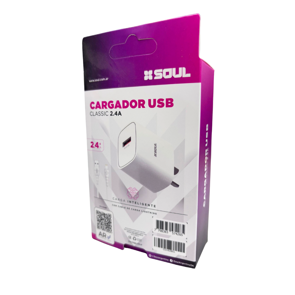 CARGADOR USB SOUL CLASSIC CVJ-XUSB1L 2.4A LIGHTNING