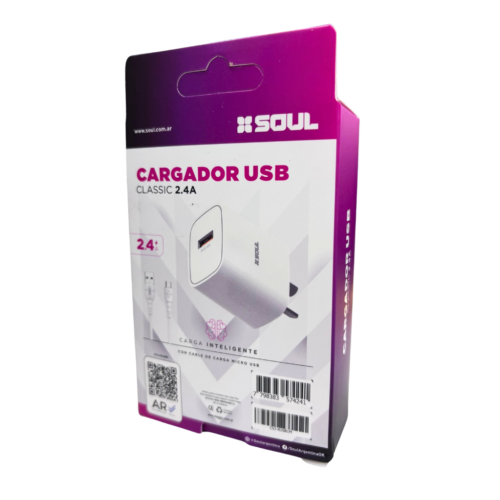 CARGADOR USB SOUL CLASSIC CVJ-XUSB1M 2.4A MICRO USB