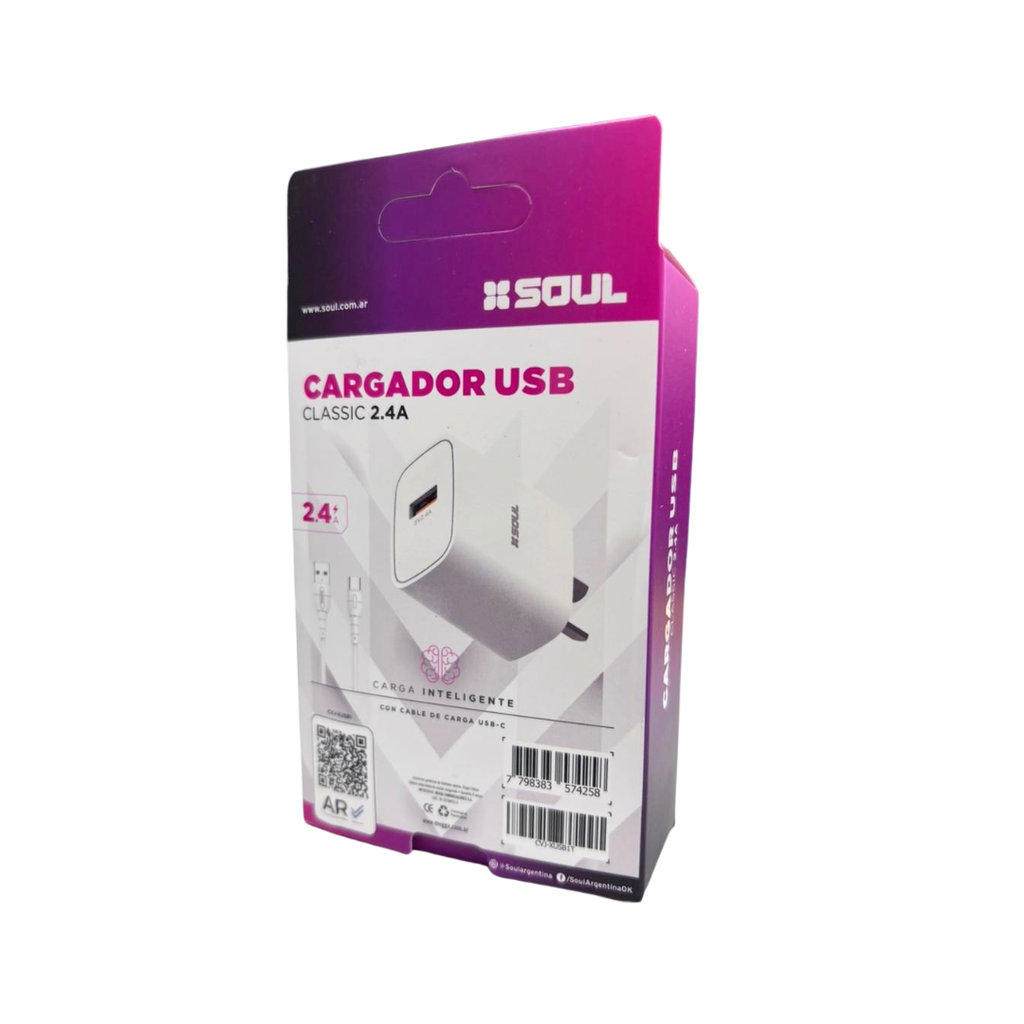 CARGADOR USB SOUL CLASSIC CVJ-XUSB1T 2.4A TIPO C