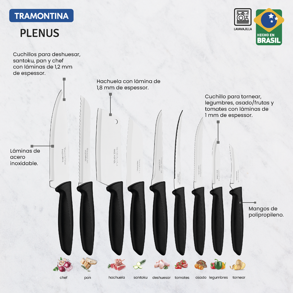 JUEGO DE CUCHILLOS TRAMONTINA 23498/050 PLENUS 9 PZS