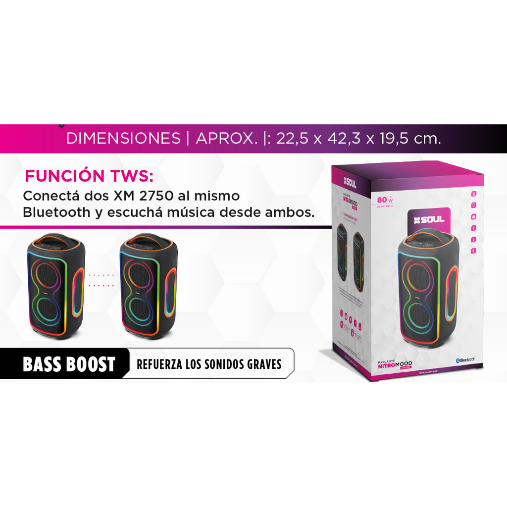 PARLANTE SOUL XM2750 NITRO MOOD 80W LED NEGRO