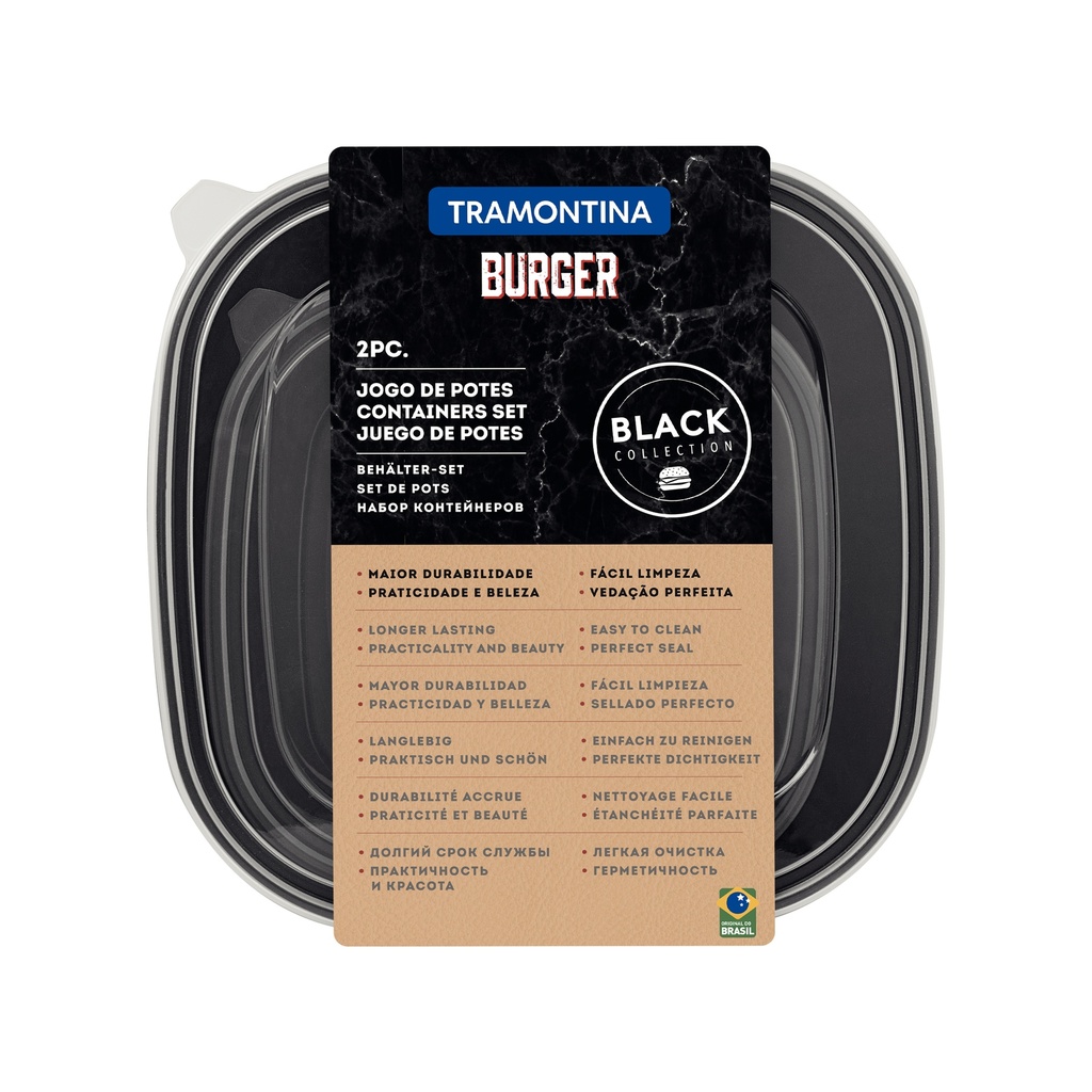 JUEGO DE CONTENEDORES TRAMONTINA 25099/084 CHURRASCO BLACK 4x2PZS NEGRO