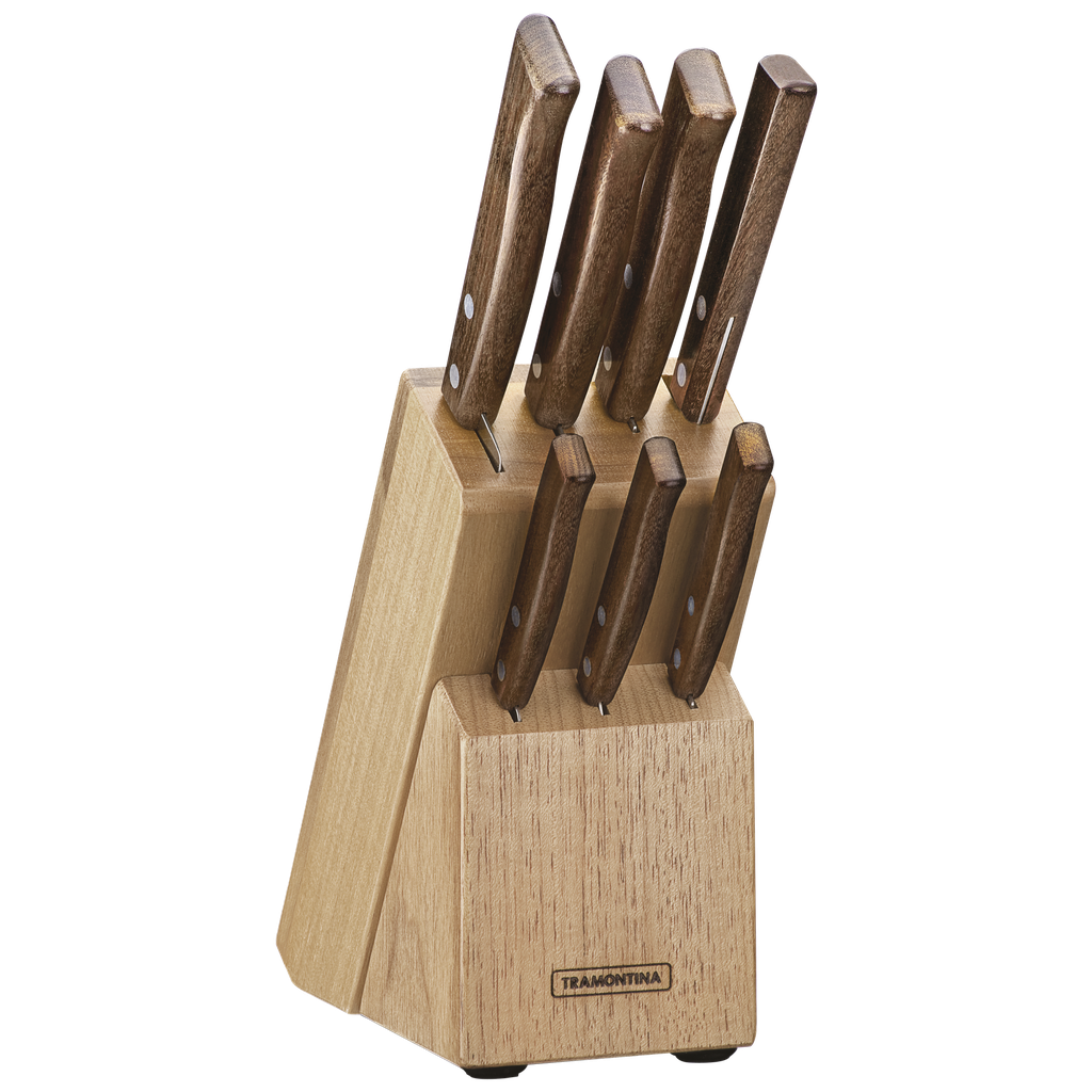 JUEGO DE CUCHILLOS TRAMONTINA 22299/026 TRADICIONAL 8PZS CON TACO MADERA NATURAL
