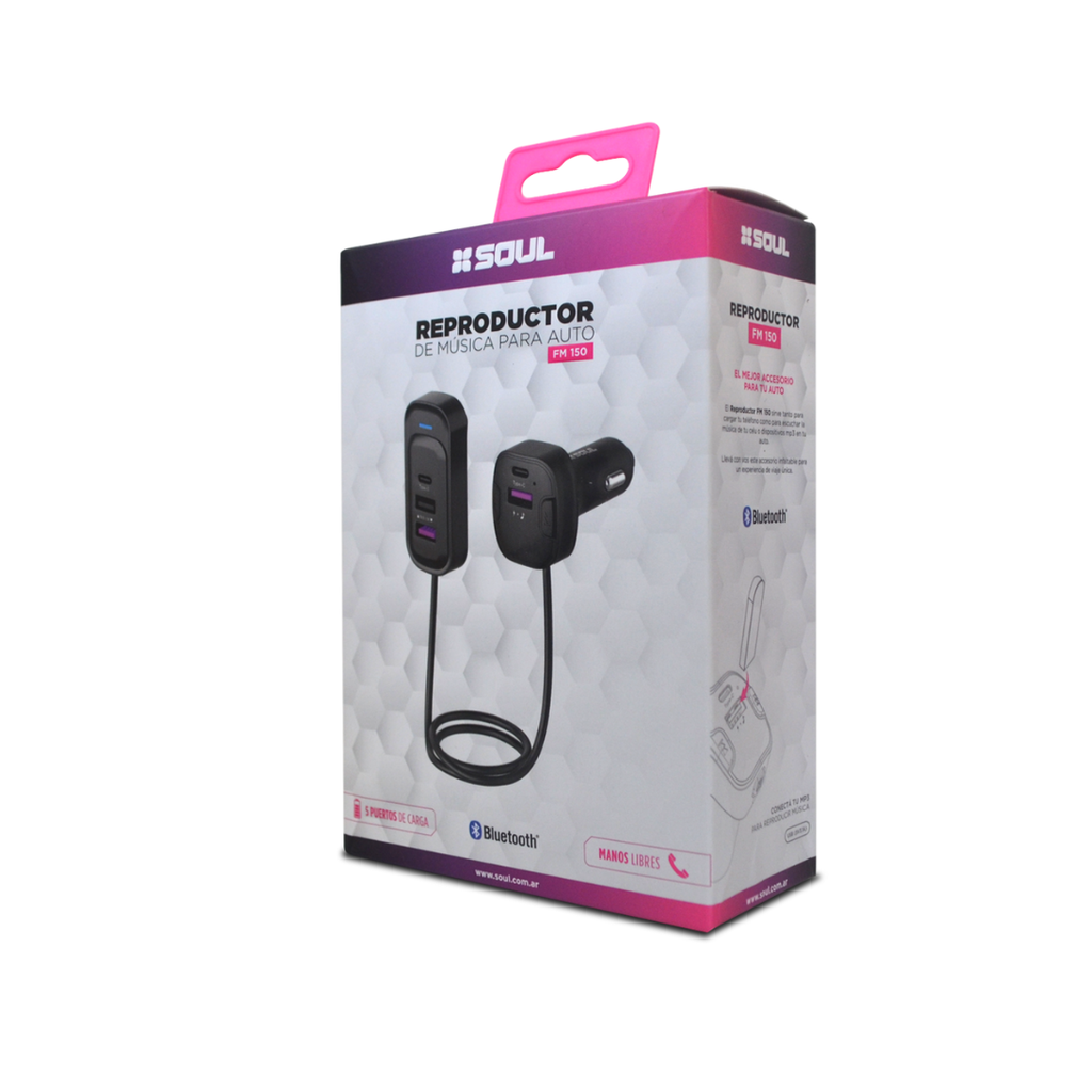 REPRODUCTOR DE BT SOUL CA-FM150 FM+CABLE PARA AUTO