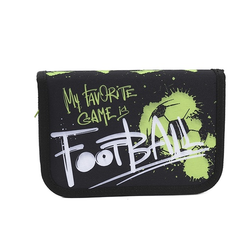 [199-25865] CARTUCHERA CON ÚTILES TRENDY 52586 FÚTBOL NEGRO SIMPLE