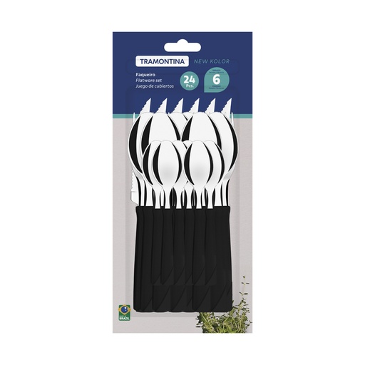 [086-98094] JUEGO DE CUBIERTOS TRAMONTINA 23198/094 NEW KOLOR 24PZS NEGRO