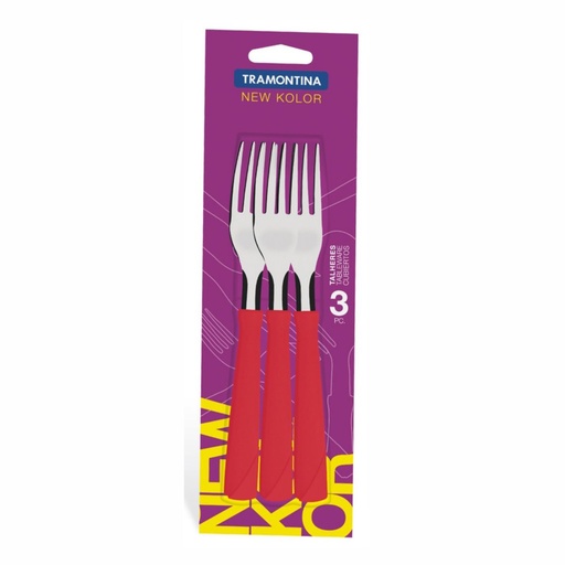 [086-62370] TENEDOR DE MESA TRAMONTINA 23162/370 NEW KOLOR 3PZS ROJO